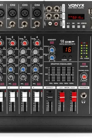 Vonyx AM5A Mélangeur à 5 canaux avec amplificateur DSP/BT/SD/USB/MP3 Meilleure Vente