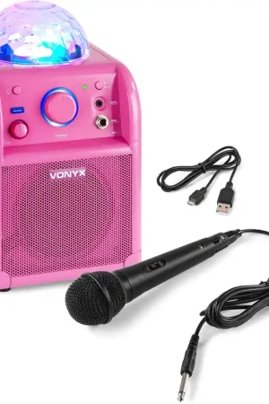 Vonyx SBS50P BT Enceinte Karaoké Boule à LED Rose Nouvelle Collection