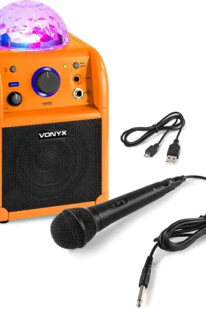 Usine Directe Vonyx SBS50L BT Enceinte Karaoké Boule à LED Orange