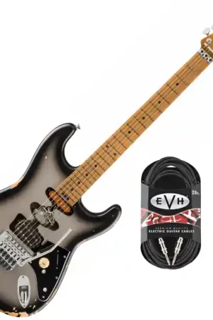 Evh Frankenstein Relic + Premium Cable 20 ft + Premium Leather Strap - silverburst Pas Cher