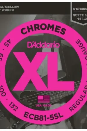 Achat Immédiat D'addario ECB81-5SL Electric Bass 5-String Set Chromes Flat Wound Super Long Scale 45-132 - jeu de 5 cordes